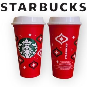 Starbucks 2023 Holiday Red Reusable Cups Set of Two 16oz Limited Edition Sale A
